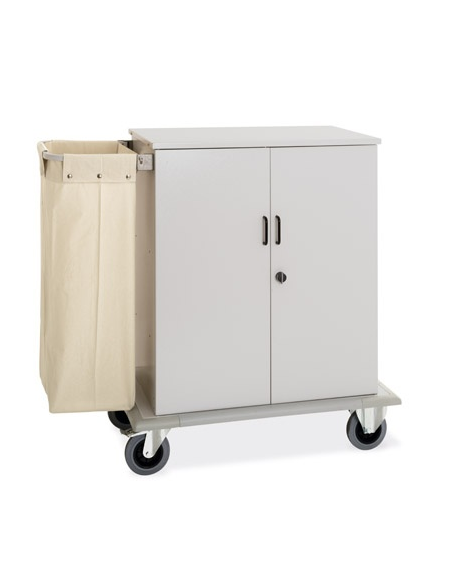 Carrello portabiancheria armadiato in lamiera di acciaio verniciata con 2 sportelli e serratura cm 100x62x118h