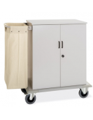 Carrello portabiancheria armadiato in lamiera di acciaio - 1 sacco in tela e 2 sportelli con serratura - cm 130x62x118h