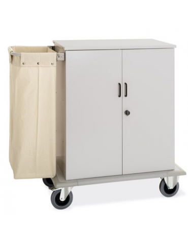 Carrello portabiancheria armadiato in lamiera di acciaio - 1 sacco in tela e 2 sportelli con serratura - cm 130x62x118h