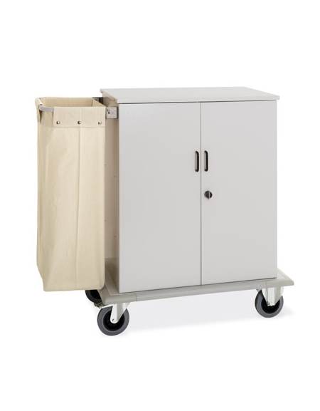 Carrello portabiancheria armadiato in lamiera di acciaio - 1 sacco in tela e 2 sportelli con serratura - cm 130x62x118h