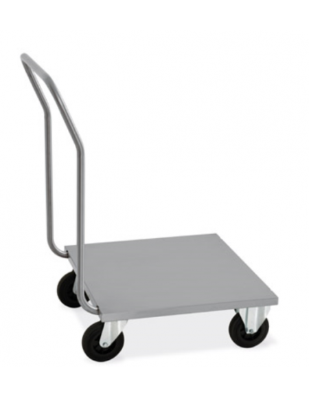 Portacasse in acciaio inox AISI 304 con un manico in tubo smontabile - Piano cm 60x60 - 4 ruote - Portata Kg 200 - cm 60x70x97h