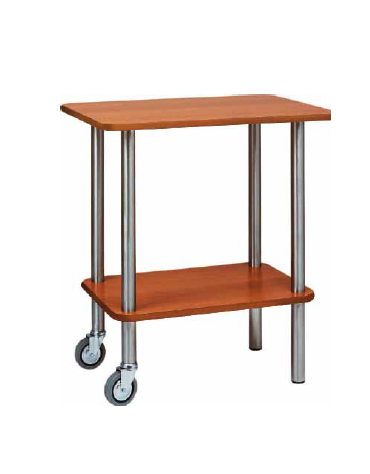 Carrello gueridon - 2 piani in nobilato e struttura in acciaio inox cm 70x50x78hh