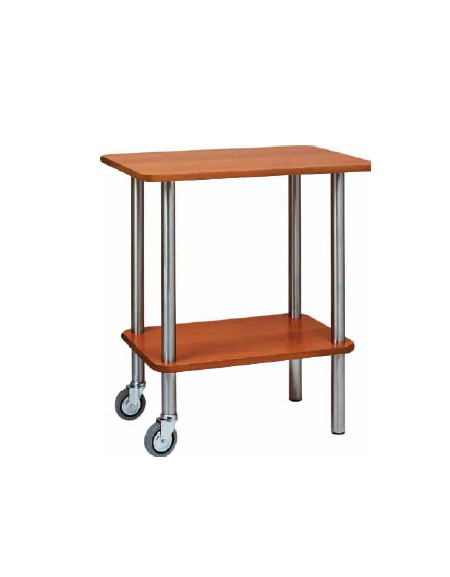 Carrello gueridon - 2 piani in nobilato e struttura in acciaio inox cm 70x50x78hh