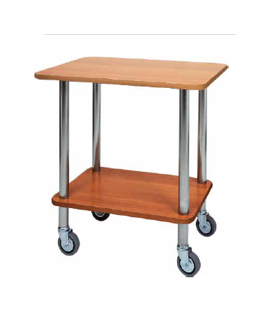 Carrello gueridon - 2 piani in nobilato e struttura in acciaio inox cm 70x50x78h