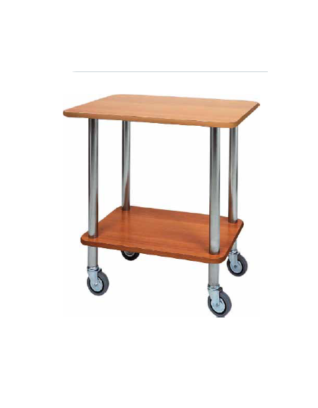 Carrello gueridon - 2 piani in nobilato e struttura in acciaio inox cm 70x50x78h