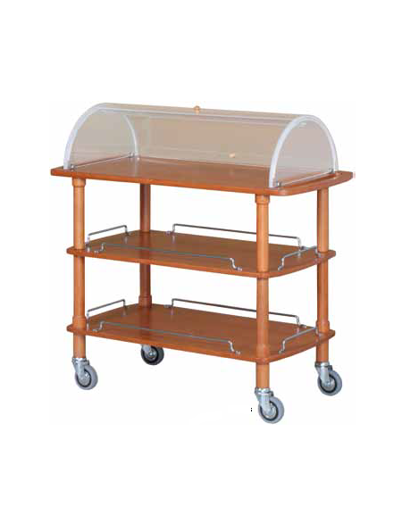 Carrello in legno - 3 piani - colore noce  con cupola - cm 110x55x114h