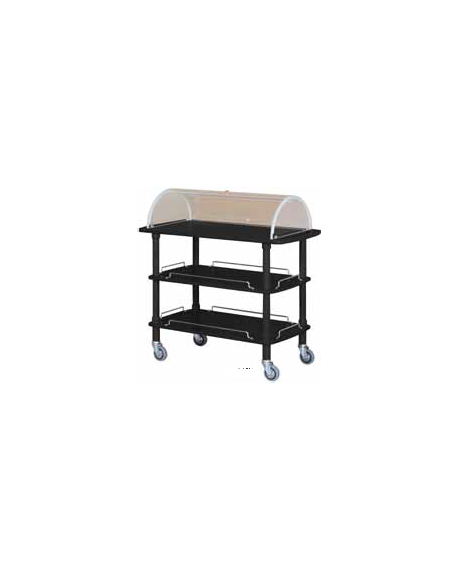 Carrello in legno - 3 piani - colore nero  con cupola - cm 110x55x114h