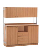 Mobile di servizio 3 cassetti + 2 sportelli + 3 pensili colore noce - cm 137x48x153h
