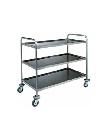 Carrello di servizio inox con struttura tubolare 3 piani stampati cm 87x59x103h