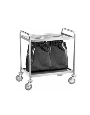 carrello in acciaio inox 2 fori per sacchi porta rifiuti cm 109x59x93h