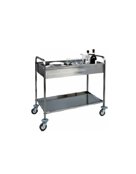 Carrello in acciaio inox AISI 304 da sbarazzo, 1 vasca h15cm, 1 piano piegato - cm 101x57x97h