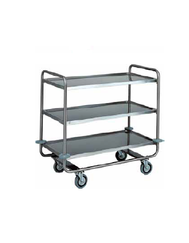 Carrello di servizio in acciaio inox con 3 piani stampati in forma di vassoio cm 109x59x100h