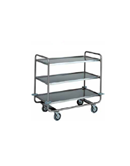Carrello di servizio in acciaio inox con 3 piani stampati in forma di vassoio cm 109x59x100h