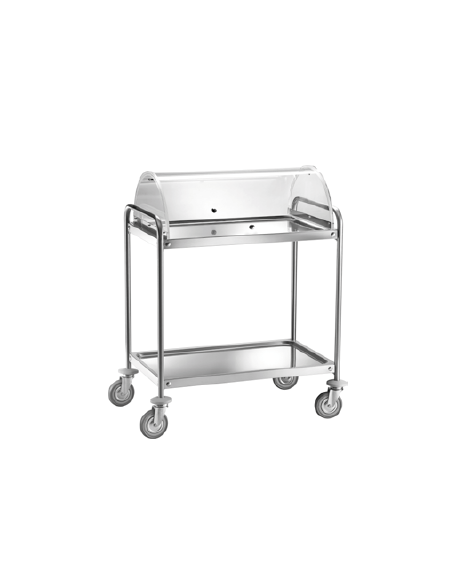Carrello di servizio in acciaio inox 2 piani stampati con cupola semicircolare cm 112x59x108h Carrello di servizio in acciaio inox 2 piani stampati con cupola semicircolare cm 112x59x108h
