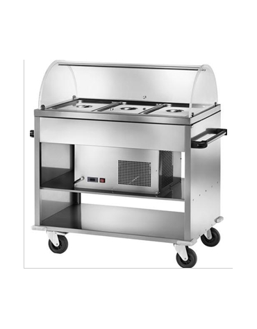 Carrello espositore refrigerato in acciaio inox GN1/1 con cupola in plexiglass cm 124x72x126 h