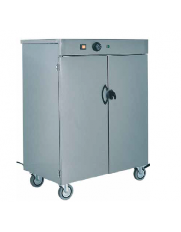 Mobiletto scaldapiatti in acciaio inox con ruote - portata 100 piatti - cm 70x42x80h