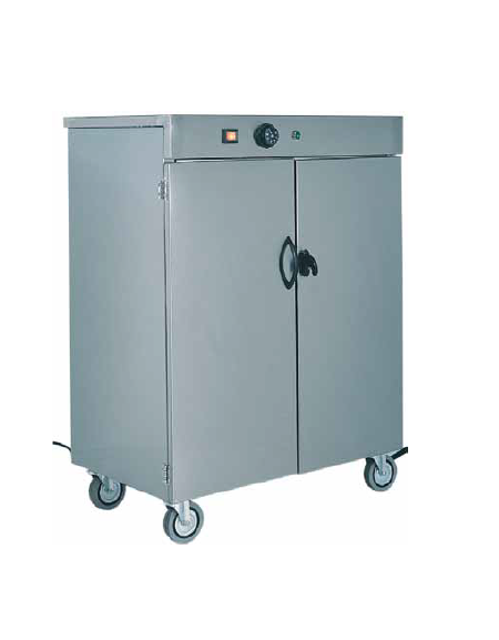 Mobiletto scaldapiatti in acciaio inox con ruote - portata 100 piatti - cm 70x42x80h