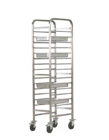 Carrello portateglie in acciaio inox rinforzato - Portata 14 teglie GN 1/1 cm 46x62x182h