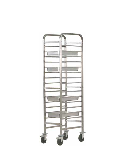 Carrello portateglie in acciaio inox rinforzato - Portata 14 teglie GN 1/1 cm 46x62x182h