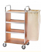Carrello portabiancheria inox, 4 ripiani in laminato, colore Noce - cm 100x50x123h