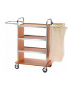 Carrello portabiancheria per pulizie in acciaio inox, 4 ripiani in laminato - colore Noce - CM 90/143x50x123h