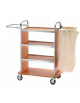 Carrello portabiancheria per pulizie in acciaio inox, 4 ripiani in laminato - colore Noce - CM 90/143x50x123h