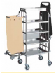 Carrello portabiancheria, multiuso inox. 4 piani. Cassetta portaoggetti, sacco, porta scope - cm 75/136x55x152h