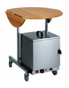 Carrello colazione breakfast inox e legno. ripiano ribaltabile tondo colore noce cm Ø80x80h