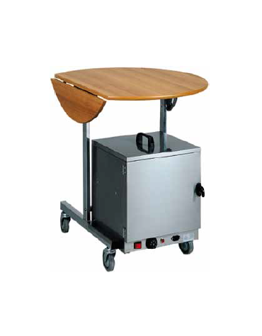 Carrello breakfast inox e legno. ripiano ribaltabile tondo colore noce cm Ø80x80h