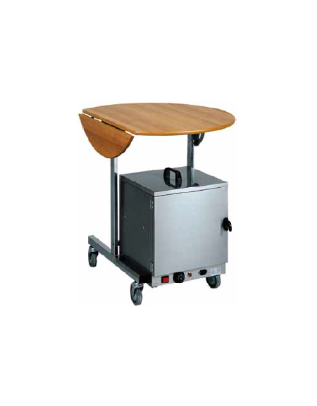 Carrello breakfast inox e legno. ripiano ribaltabile tondo colore noce cm Ø80x80h