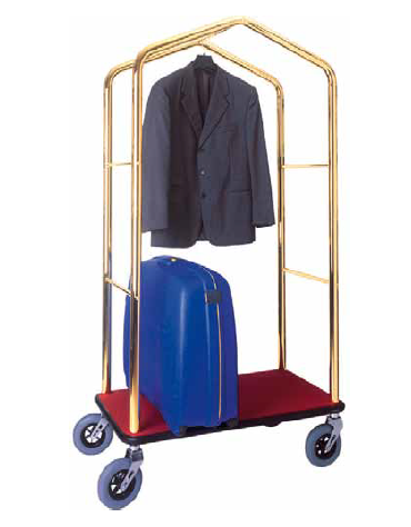 Carrello porta valigie con appendiabiti. Acciaio ottonato cm 95x55x183h