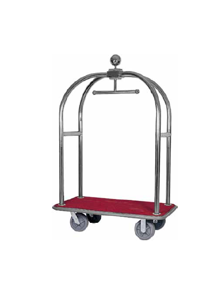 Carrello porta valigie con appendiabiti. Acciaio inox con base in moquette cm 124x64x190h