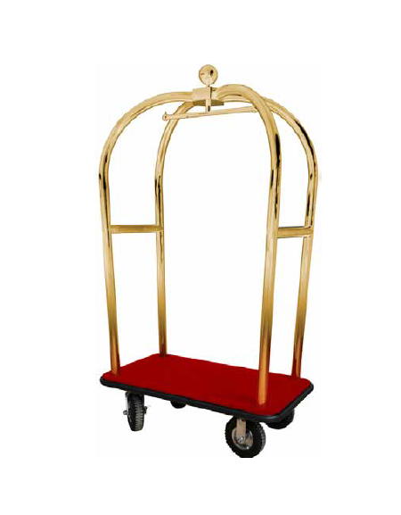 Carrello porta valigie con appendiabiti. Acciaio ottonato ruote pneumatiche cm 110x62x198h