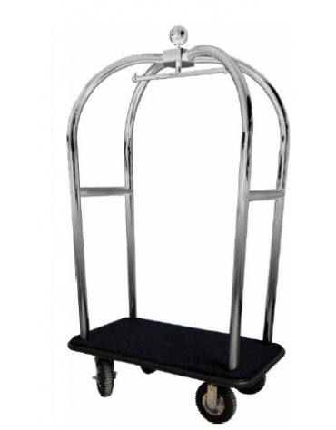 Carrello porta valigie con appendiabiti. Acciaio cromato ruote pneumatiche cm 110x62x198h