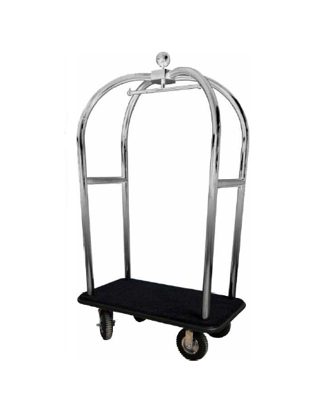 Carrello porta valigie con appendiabiti. Acciaio cromato ruote pneumatiche cm 110x62x198h