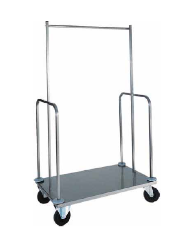 Carrello porta valigie con appendiabiti. Acciaio inox  cm 100x56x160h