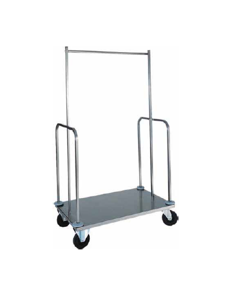 Carrello porta valigie con appendiabiti. Acciaio inox  cm 100x56x160h