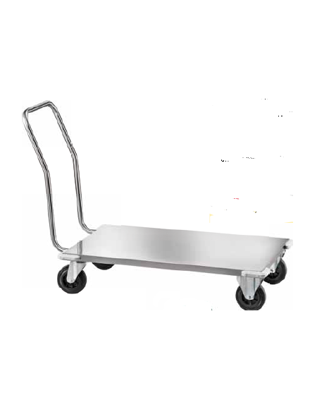 Carrello per il trasporto pesante. Pianale in lamiera di acciaio inox, singolo manico smontabile cm 61x122x90h