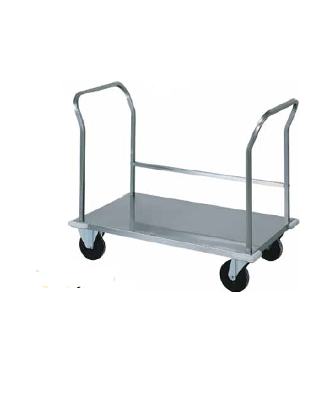 Carrello per il trasporto pesante pianale in lamiera inox. Doppio manico cm 56x110x85h