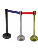 Asta delimita corsie altezza 100 cm - Colore dorato - Nastro avvolgibile di 2 mt - colore Blu