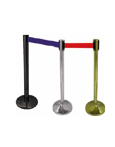 Asta delimita corsie altezza 100 cm - Colore dorato - Nastro avvolgibile di 2 mt - colore Blu