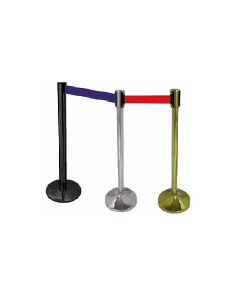 Asta delimita corsie altezza 100 cm - Colore dorato - Nastro avvolgibile di 2 mt - colore Blu