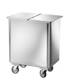 Tramoggia su ruote in acciaio inox. Coperchio asportabile. Cm 61x40x73h