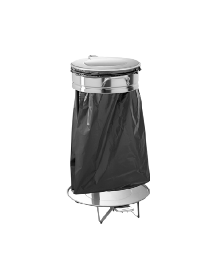 Pattumiera porta sacco rifiuti grande. Attacco rotondo in acciaio inox. coperchio con pedale. cm 55x45x85h