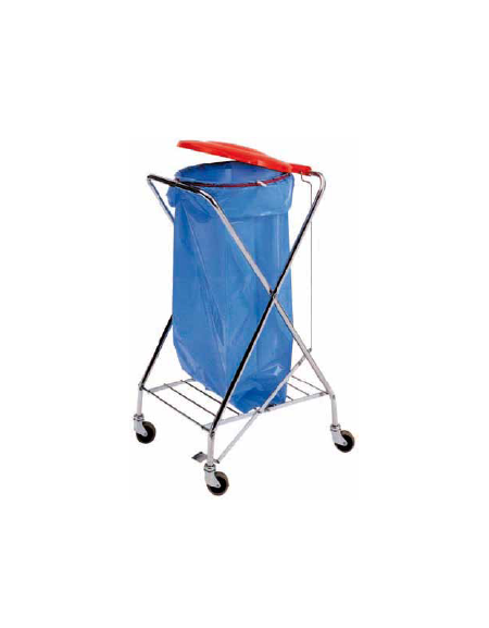 Carrello pattumiera "X" cromato con pedale. Attacco rotondo coperchio in plastica. cm 58x56x102h