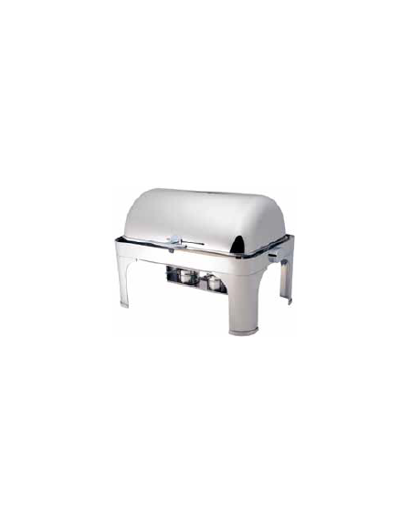 Chafing dish rettangolare con coperchio rool top 180°. bruciatori ad alcool. cm 65x47x45h