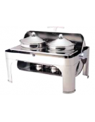 Chafing dish rettangolare con coperchio rool top 180°. bruciatori ad alcool. Pentole da 4,6 Lt.  cm 65x47x45h