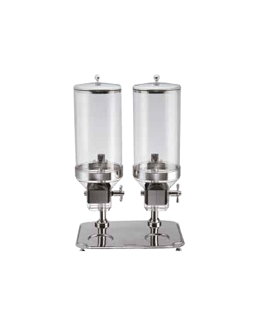 Distributore doppio di cereali inox con contenitori trasparenti - Capacità contenitori 8 + 8 Lt - cm 48x26x66h