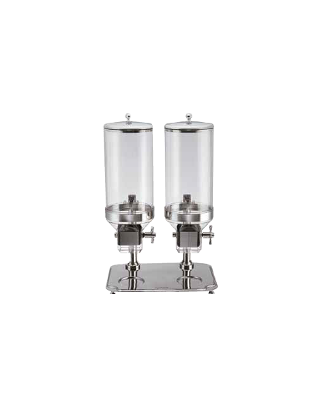 Distributore doppio di cereali inox con contenitori trasparenti - Capacità contenitori 8 + 8 Lt - cm 48x26x66h