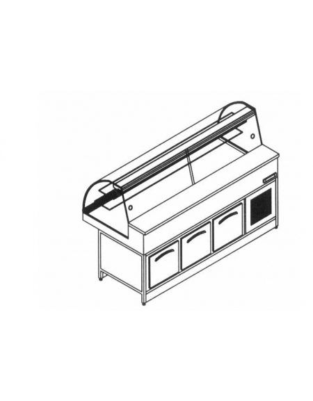 Vetrina fredda ventilata vetri curvi con cella da cm. 200